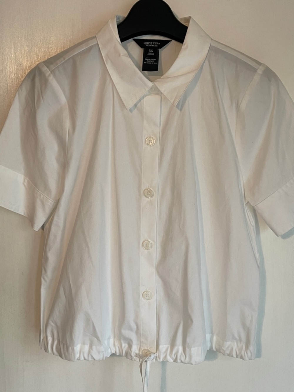 Simply Vera Vera Wang 100% Cotton White Short-Sleeve Button-Down Shirt